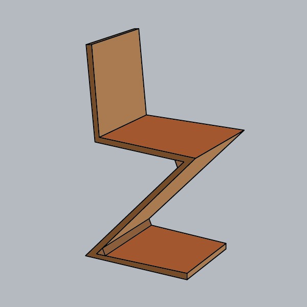 De herkenbare Zigzagstoel, ontworpen in 1932 door Gerrit Rietveld.