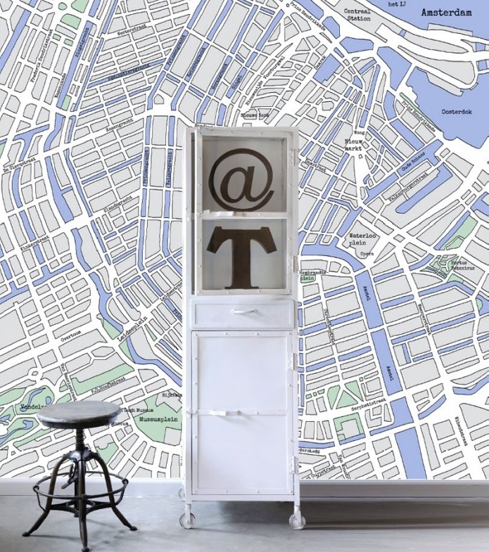 Behang inspiratie, plattegrond kaart van Amsterdam behang