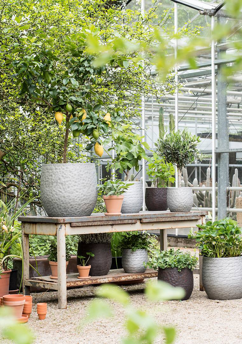 Decoreer een oude werktafel met potten en planten en creëer een mooi hoekje in de tuin.