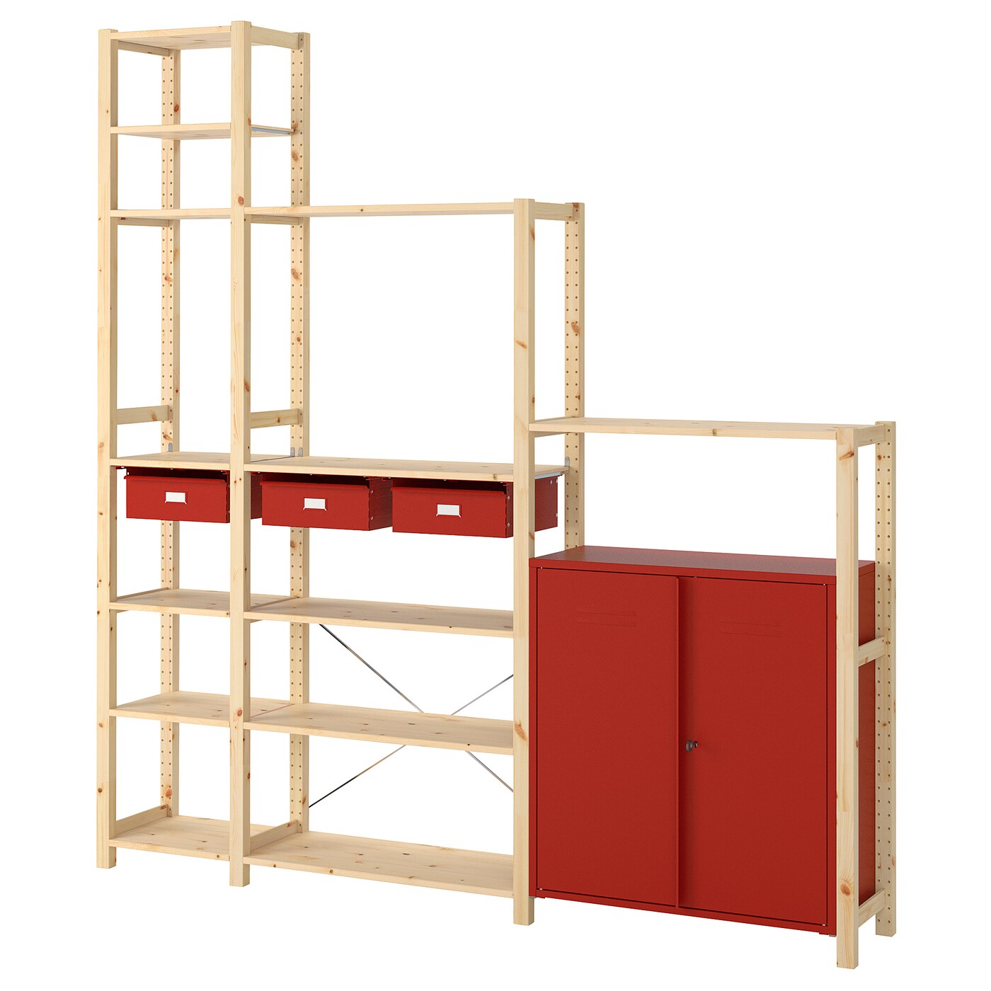 Verst slaaf spuiten Woonhome - IKEA &#8211; IVAR Stellingkast met kast/lades &#8211; 219x30x226  cm &#8211; Grenen/rood